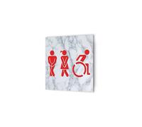 DECOHO - Panneau pictogramme de signalisation fun · Toilettes Trio H/F PMR | Texture Marbre Rouge - Blanc