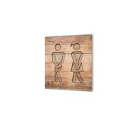 DECOHO - Panneau pictogramme de signalisation · Toilettes Mixtes Humoristique | Texture Bois - Marron