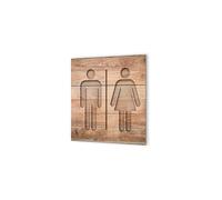 DECOHO - Panneau pictogramme de signalisation · Toilettes Mixtes | Texture Bois - Marron