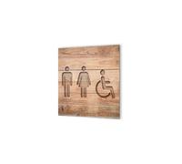 DECOHO - Panneau pictogramme de signalisation · Toilettes Trio H/F PMR | Texture Bois - Marron
