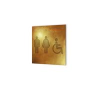 DECOHO - Panneau pictogramme de signalisation · Toilettes Trio H/F PMR | Texture Gold - Or