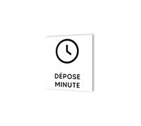 DECOHO - Pictogramme Dépose Minute - Panneau signalétique Dibond blanc - Picto noir - 20x20 cm, 3 mm d'épaisseur - Blanc