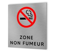 DECOHO - Pictogramme format 20 cm x 20 cm en Dibond Aluminium brossé - Modèle Zone non fumeur - Argent