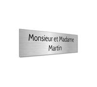 DECOHO - Plaque adhésive interphone personnalisée - Étiquette Plastique bi-Couche Argent brossé Lettres Noires - Gravure Laser Durable - 60x15 mm, épaiss - Argent