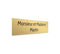 DECOHO - Plaque adhésive interphone personnalisée - Étiquette Plastique bi-Couche Or brossé Lettres Noires - Gravure Laser Durable - 60x15 mm, épaisseur - Or