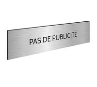 DECOHO - Plaque adhésive Pas de publicité - Signalétique Plastique PMMA - 25 Coloris vifs - 100 x 25 mm, adhésif 3M Double Face - Plaque Argent - Lettres Noires