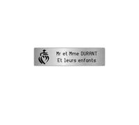 DECOHO - Plaque Boite aux Lettres Decayeux personnalisée - Plastique Argent Lettres Noires - 100x25 mm adhésive 2 Lignes avec Coeur vendé - Argent