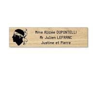 DECOHO Plaque Boite aux Lettres Format Decayeux Corse (100x25mm) Effet Bois Clair Lettres Noires - 3 Lignes