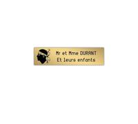 DECOHO - Plaque Boite aux Lettres Or brossé Lettres Noires - 100x25 mm adhésive Personnalisable 2 Lignes emblème Corse - Or