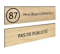 DECOHO - Plaque Boite aux Lettres Personnalisable - Lot de 2 plaques adhésives - Bleu Texture Bois, Lettres Noires - Format 100x25 m - Marron