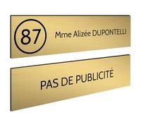 DECOHO - Plaque Boite aux Lettres Personnalisable - Lot de 2 plaques adhésives en Plastique Durable - Couleurs variées, Gravure Laser pré - Or