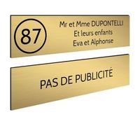 DECOHO - Plaque Boite aux Lettres Personnalisable - Lot de 2 plaques adhésives en Plastique Durable - Or brossé Lettres Noires - 100x25 m - Or