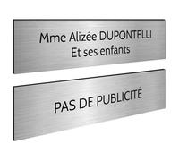 DECOHO - Plaque Boite aux Lettres Personnalisable - Lot de 2 plaques adhésives Plastique bi-Couche Argent-Noir - 100 x 25 mm - Gravure Laser Durable et - Argent