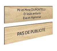DECOHO - Plaque Boite aux Lettres Personnalisable - Lot de 2 plaques adhésives Plastique bi-Couche - Bleu Texture Bois, Lettres Noires - 100 x 25 mm, GR - Marron