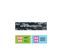 DECOHO - Plaque Boite aux Lettres Personnalisable - Plaque nom+1 Sticker Stop pub Offert - Plaque Boite aux Lettres adhésive 100 x 25 mm - Format Decayeux -1 Ligne - Bleu - Bleu