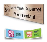 DECOHO - Plaque Boite aux Lettres personnalisée adhésive - Plastique Durable cuivre Lettres Noires - 100x25 mm + Stickers Stop Pub Offert - Cuivre