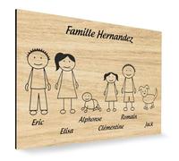 DECOHO - Plaque de Maison personnalisée Family - Plaque boîte aux Lettres Plastique Effet Bois Clair - 12x8 cm, 6 Membres, Gravure Laser - Marron