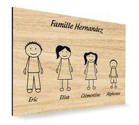 DECOHO - Plaque de Maison personnalisée Family - Plaque boîte aux Lettres Plastique Effet Bois Clair - 4 Membres, 12x8 cm, adhésif 3M, GR - Marron