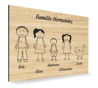DECOHO - Plaque de Maison personnalisée Family - Plaque boîte aux Lettres Plastique Effet Bois Clair - 5 Membres, 12x8 cm, Lettres Noires - Marron