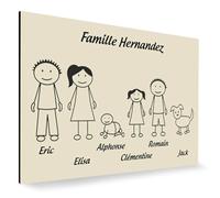 DECOHO - Plaque de Maison personnalisée Family - Plastique Beige avec Gravure Laser - Format 12x8 cm - 6 Membres, adhésif 3M, Usage extér - Beige
