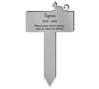 DECOHO - Plaque funéraire Personnalisable pour Animaux Silhouette Couleur Or brossé - Gravure Laser Durable - Chat allogé Couleur Argent - Argent