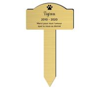 DECOHO - Plaque funeraire Personnalisable pour Chat - Plaque commémorative avec Piquet - Gravure Laser Durable - 4 Lignes de Texte 100% p - Or