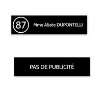 DECOHO Plaque nom avec numéro + Plaque Stop Pub pour Boite aux Lettres Format Edelen (99x24mm) Noire Lettres Blanches - 1 Ligne