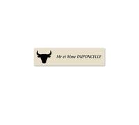 DECOHO - Plaque nom personnalisée Taureau - Plaque adhésive Plastique 1,6 mm - 25 Couleurs Disponibles - Format 100x25 mm pour boîte aux - Plaque Beige - Lettres Noires