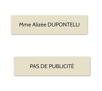 DECOHO Plaque nom + Plaque Stop Pub pour Boite aux Lettres Format Edelen (99x24mm) Beige Lettres Noires - 1 Ligne