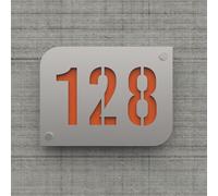 DECOHO - Plaque numéro de rue personnalisée PMMA argent brillant - Plaque maison design moderne - 20x15 cm, épaisseur 3 mm, avec entretoi - Orange