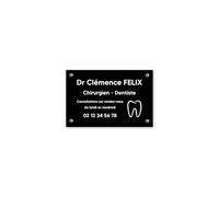 DECOHO - Plaque professionnelle personnalisée avec logo pour dentiste, chirurgien dentiste - Noire lettres blanches Vis + chevilles + cache vis