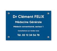 DECOHO - Plaque professionnelle personnalisée en PVC pour médecin - Bleue lettres blanches Vis + chevilles + cache vis