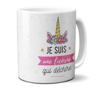 DECOHO Tasse céramique rose Je suis une Licorne qui Déchire - Mug cadeau licorne pour sa copine - Cadeau anniversaire petite fille Noël