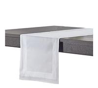 DecoHomeTextil Heimtextilmanufaktur Damassé Chemins de Table en 100% Coton Édition Gastro Blanc Rectangulaire 40 x 150 cm qualité la Plus Fine en Fil retors à partir de Fil peigné de Haute qualité