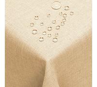 DecoHomeTextil Nappe Aspect Lin, déperlante et antitache, Lavable, Rectangulaire 110 x 220 cm Champagneavec Effet Lotus, sans Repassage nécessaire