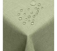 DecoHomeTextil Nappe Aspect Lin, déperlante et antitache, Lavable, Rectangulaire 110 x 220 cm Vert clairavec Effet Lotus, sans Repassage nécessaire