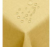 DecoHomeTextil Nappe Aspect Lin, déperlante et antitache, Lavable, Rectangulaire 130 x 280 cm Jauneavec Effet Lotus, sans Repassage nécessaire