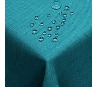 DecoHomeTextil Nappe Aspect Lin, déperlante et antitache, Lavable, Rectangulaire 130 x 300 cm Turquoise pétroleavec Effet Lotus, sans Repassage nécessaire