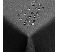 DecoHomeTextil Nappe Aspect Lin, déperlante et antitache, Lavable, Rectangulaire 130 x 340 cm Gris anthraciteavec Effet Lotus, sans Repassage nécessaire