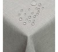 DecoHomeTextil Nappe Aspect Lin, déperlante et antitache, Lavable, Rectangulaire 160 x 220 cm Gris clairavec Effet Lotus, sans Repassage nécessaire