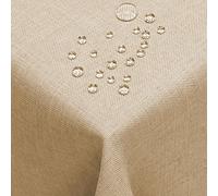 DecoHomeTextil Nappe Aspect Lin, déperlante et antitache, Lavable, Rectangulaire 160 x 320 cm Beige sableavec Effet Lotus, sans Repassage nécessaire