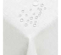 DecoHomeTextil Nappe Aspect Lin, déperlante et antitache, Lavable, Rectangulaire 160 x 320 cm Blanc, avec Effet Lotus, sans Repassage nécessaire