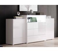 DecoInParis Buffet commodes 2 Portes 3 tiroirs Blanc laqué avec LED - Marcel