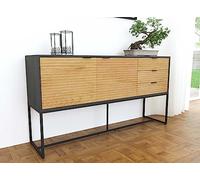 DecoInParis Buffet en Enfilade 3 tiroirs 2 Portes en Bois Clair et métal Noir TISSIA