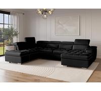 DecoInParis Canapé Convertible et panoramique avec Coffre de Rangement en Tissu Noir Oliver - Angle Droit