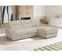 DecoInParis Canapé d'angle Convertible avec Coffre de Rangement en Velours chiné Beige Samina - Angle Droit