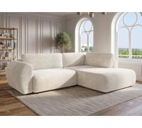 DecoInParis Canapé d'angle Convertible avec méridienne et Coffre en Gros côtelé Doux Beige Tilda - Angle Droit