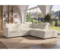 DecoInParis Canapé d'angle Convertible en Velours côtelé épais Beige Nairobi - Angle Droit