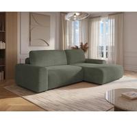 DecoInParis Canapé d'angle Droit Convertible avec Coffre en Velours côtelé épais Vert Kaki Bali - Angle Droit