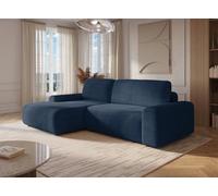 DecoInParis Canapé d'angle Gauche Convertible avec Coffre en Velours côtelé épais Bleu foncé Bali - Angle Gauche